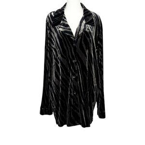 Sag Harbor Vintage Black Gray Zebra Print Velvet Goth Blouse Topper Jacket (3X)